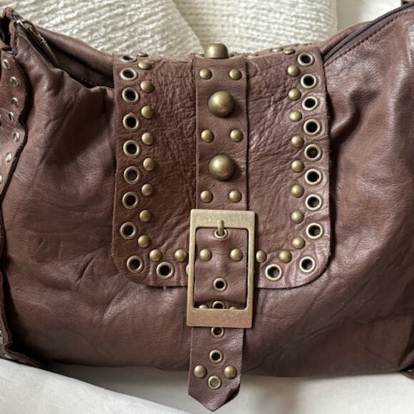 Brown heavily studded fashion handbag. - Picture 4 of 6